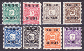 FRANCÚZSKY NIGER 1921, Michel 1-8, * čistá séria. KOLÓNIE. DOPLATNÉ. ČÍSLICE.