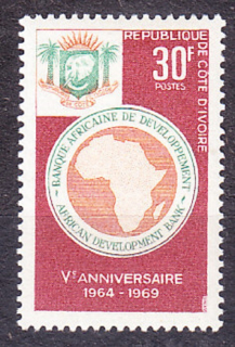 POBREŽIE SLONOVINY 1969, Michel 347, ** čistá séria. AFRICKÁ ROZVOJOVÁ BANKA.