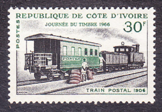 POBREŽIE SLONOVINY 1966, Michel 293, ** čistá séria. DEŇ ZNÁMKY - VLAK, LOKOMOTÍVA.