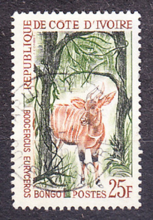 POBREŽIE SLONOVINY 1963, Michel 257, razená séria. AFRICKÁ ZVER - ANTILOPA BONGO.
