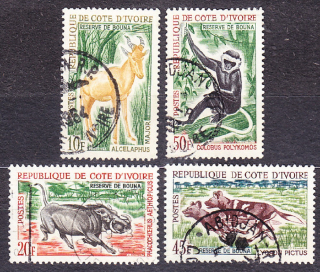POBREŽIE SLONOVINY 1963, Michel 251-254, razená séria. AFRICKÉ ZVIERATÁ.