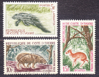 POBREŽIE SLONOVINY 1964, Michel 272-274, ** čisté/razená séria. AFRICKÉ ZVIERATÁ.