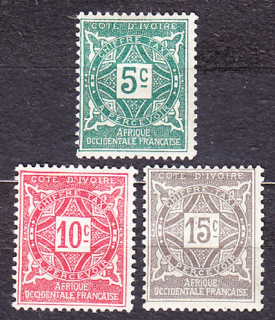 POBREŽIE SLONOVINY 1915, Michel 9-11, * čisté. KOLÓNIE. DOPLATNÉ. ČÍSLICE.