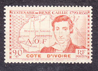 POBREŽIE SLONOVINY 1939, Michel 162, čistá bez lepu. KOLÓNIE. BÁDATEĽ R. CAILLÉ. MAPA..