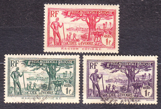 POBREŽIE SLONOVINY 1936, Michel 136-138, ** čistá + razené. KOLÓNIE. KRAJINY.