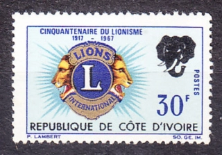 POBREŽIE SLONOVINY 1967, Michel 307, ** čistá séria. LIONS KLUB.