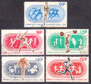 MALI 1969, Michel 192-196, razená séria. ATLETIKA, VZPIERANIE.