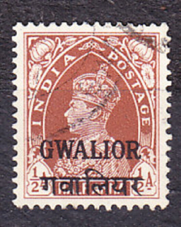 GWALIOR 1938, Michel 90, razená. KOLÓNIE. KRÁĽ GEROGE VI.