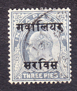 GWALIOR 1903, Michel 12, razená. KOLÓNIE. SLUŽOBNÉ. KRÁĽ EDWARD VII.