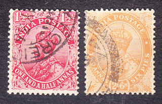 INDIA 1929, Michel 115-116, razené. KOLÓNIE. KRÁĽ GEORGE V.