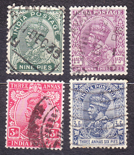 INDIA 1932, Michel 130-131, 133-134, razené. KOLÓNIE. KRÁĽ GEORGE V.