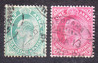 INDIA 1906, Michel 70-71, razená séria. KOLÓNIE. KRÁĽ EDWARD VII.