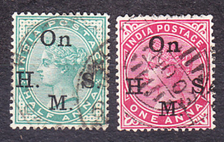 INDIA 1900, Michel 33-34, razené. KOLÓNIE. SLUŽOBNÉ. KRÁĽOVNÁ VICTORIA.