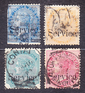 INDIA 1865, Michel 16, 18-20, razené. KOLÓNIE. SLUŽOBNÉ. KRÁĽOVNÁ VICTORIA.
