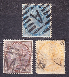 INDIA 1865, Michel 17, 19-20, razené. KOLÓNIE. KRÁĽOVNÁ VICTORIA.