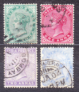 INDIA 1900, Michel 51-54, razené. KOLÓNIE. KRÁĽOVNÁ VICTORIA.