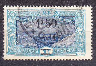 FRANCÚZSKE SOMÁLSKO 1924, Michel 134, razená. KOLÓNIE. KRAJINY - ŽELEZNIČNÝ MOST, PRETLAČ.