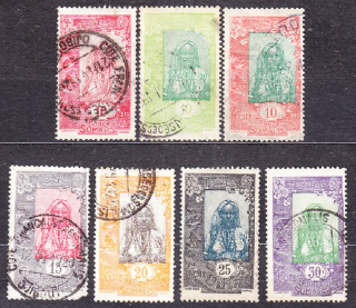 FRANCÚZSKE SOMÁLSKO 1915, Michel 87-91, 95, 98, razené. KOLÓNIE. SOMÁLSKE DIEVČA.