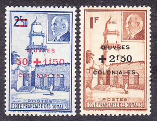 FRANCÚZSKE SOMÁLSKO 1944, Michel 265-266, * čistá séria. KOLÓNIE. MARŠÁL PÉTAIN - PRETLAČE.