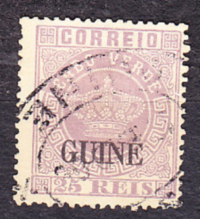 PORTUGALSKÁ GUINEA 1885, Michel 12, razená. KOLÓNIE. ERB - PRETLAČ NA ZNÁMKE Z KAPVERD.