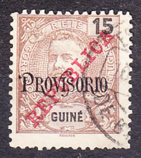 PORTUGALSKÁ GUINEA 1913, Michel 132, razená. KOLÓNIE. KRÁĽ CARLOS I. - PRETLAČ PROVISORIO + REPUBLICA.