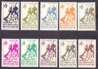FRANCÚZSKA ZÁPADNÁ AFRIKA 1945, Michel 4-22, ** čistá séria. KOLÓNIE. VOJENSKÉ.