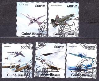 GUINEA-BISSAU 2013, Michel 6724-6728, razená séria. VOJENSKÉ LIETADLÁ.