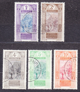 FRANCÚZSKA GUINEA 1913, Michel 63-67, razené. KOLÓNIE. KRAJINY.