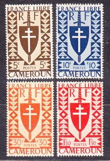 KAMERUN 1942, Michel 224-225, 227, 231, **/* čisté. KOLÓNIE. ORNAMENTY, MEČ, KRÍŽ.