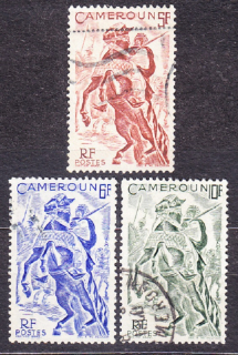 KAMERUN 1946, Michel 283-285, razené. KOLÓNIE. JAZDEC NA KONI.