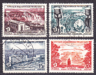 FRANCÚZSKA ROVNÍKOVÁ AFRIKA 1956, Michel 298-301, razená séria. KOLÓNIE. KRAJINY.