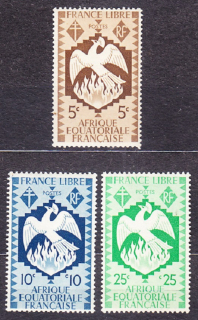 FRANCÚZSKA ROVNÍKOVÁ AFRIKA 1941, Michel 163-165, ** čisté. KOLÓNIE. VTÁK FÉNIX.