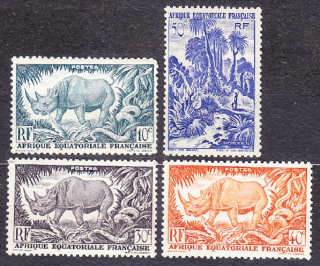 FRANCÚZSKA ROVNÍKOVÁ AFRIKA 1947, Michel 262-265, **/* čisté. KOLÓNIE. NOSOROŽEC, KRAJINY.