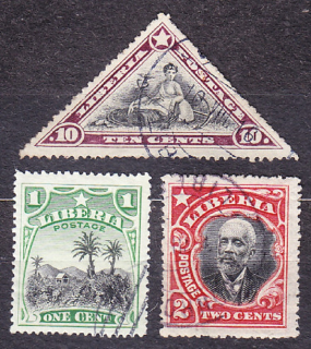 LIBÉRIA 1909, Michel 106-107, 109, razené. KRAJINY, PREZIDENT, ALEGÓRIA.