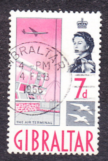 GIBRALTAR 1960, Michel 156, razená. KOLÓNIE. KRÁĽOVNÁ ALŽBETA II. - LETISKO.