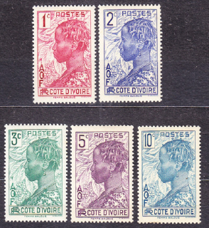 POBREŽIE SLONOVINY 1936, Michel 112-114, 116-117, * čisté. KOLÓNIE. DOMORODKYŇA.