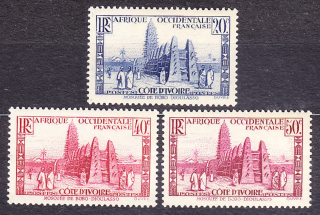 POBREŽIE SLONOVINY 1936, Michel 119, 124, 127, ** čisté. KOLÓNIE. MEŠITA.