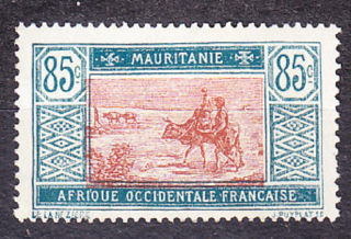 MAURITÁNIA 1922, Michel 58, čistá bez lepu. KOLÓNIE. JAZDEC NA ZEBU NA CESTE CEZ PÚŠŤ.