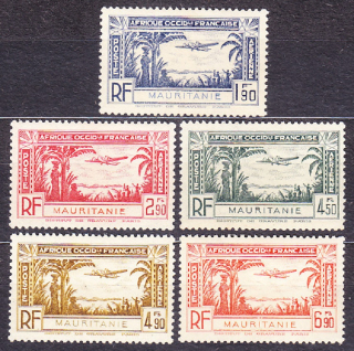 MAURITÁNIA 1940, Michel 122-126, * čistá séria. KOLÓNIE. LETECKÉ.