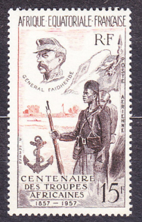 FRANCÚZSKA ROVNÍKOVÁ AFRIKA 1957, Michel 304, ** čistá séria. KOLÓNIE. GENERÁL L.FAIDHERBE, KOLONIÁLNA ARMÁDA.