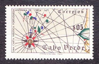 KAPVERDY 1952, Michel 280, * čistá. KOLÓNIE. MAPA, KOMPAS.