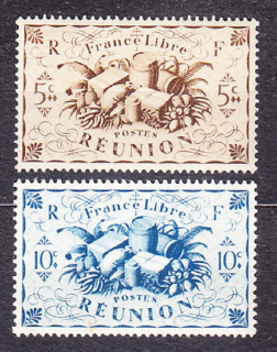 RÉUNION 1943, Michel 266-267, **/* čisté. KOLÓNIE. DOMÁCE PRODUKTY.