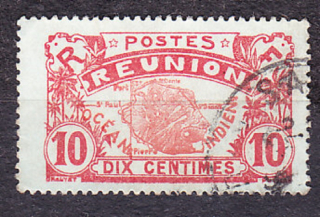RÉUNION 1922, Michel 92, razená. KOLÓNIE. MAPA OSTROVA.