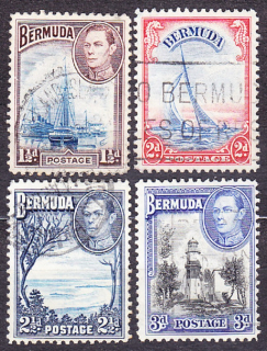 BERMUDA 1938, Michel 102, 104-105, 108, razené. KOLÓNIE. KRÁĽ GEORGE VI. - KRAJINY, PRÍSTAV, LODE.