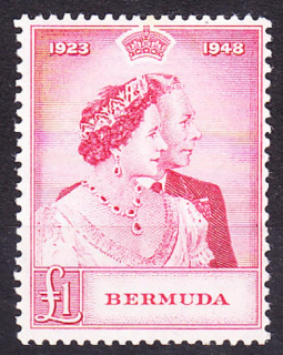BERMUDA 1948, Michel 121, nepoužitá. KOLÓNIE. KRÁĽ GEORGE VI. - STRIEBORNÁ SVATBA.