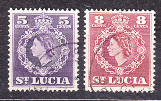 ST. LUCIA 1953, Michel 150, 152, razené. KOLÓNIE. KRÁĽOVNÁ ALŽBETA II.