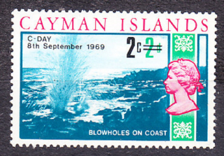 CAYMAN ISLANDS 1969, Michel 228, ** čistá. KOLÓNIE. KRÁĽOVNÁ ALŽBETA II. - KRAJINY, PRETLAČ NOVEJ MENY.
