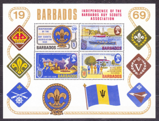BARBADOS 1969, Michel Block 2, ** čistý hárček. KRÁĽOVNÁ ALŽBETA II. - SKAUTSKÉ, LODE.