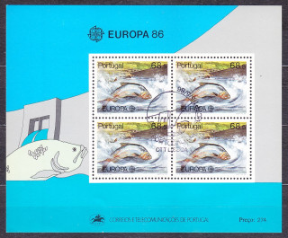 PORTUGALSKO 1986, Michel Block 50, razený hárček. EUROPA - OCHRANA PRÍRODY - RYBY.