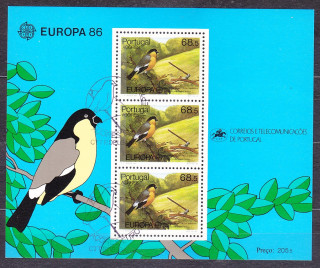 PORTUGALSKO - AZORY 1986, Michel Block 7, razený hárček. EUROPA - OCHRANA PRÍRODY -  VTÁCTVO.
